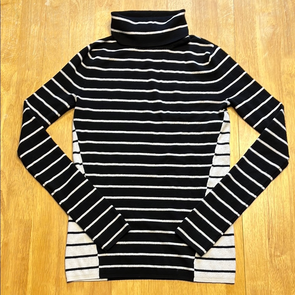 The Limited Black and White Striped Turtleneck Sweater
